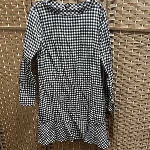 J. Crew Black and White Gingham Long Sleeve Dress